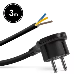   Hálózati szerelhető tápkábel dugóval - műanyag füllel - 3 m kábellel - 3 x 1,5 mm2 - fekete