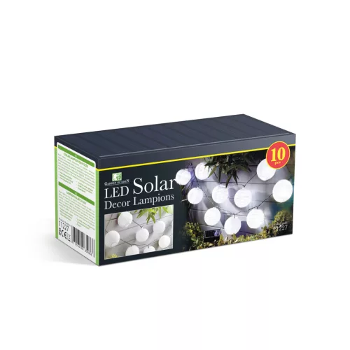 GARDEN OF EDEN Szolár lampion fényfüzér - 10 db fehér lampion, hidegfehér LED - 2,5 m