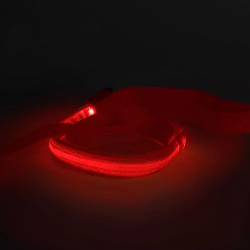 LED-es póráz - akkumulátoros - 120 x 2,5 cm - piros