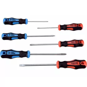   Extol csavarhúzó klt., 6db; lapos:3×75, 5,5×100 és 6,5×125mm, PH0×60, PH1×100 és PH2×125, CV., mágneses, papír tartóban