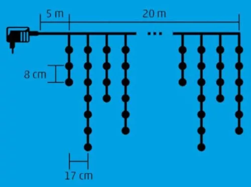 LED-es FÉNYFÜGGÖNY, 600db MELEGFEHÉR LED