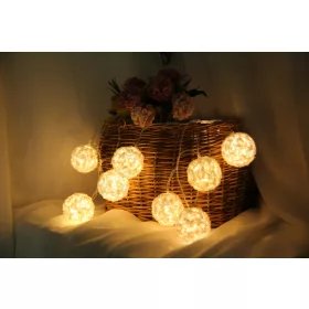 LED karácsonyi lánc, gömb, fehér, elemes
